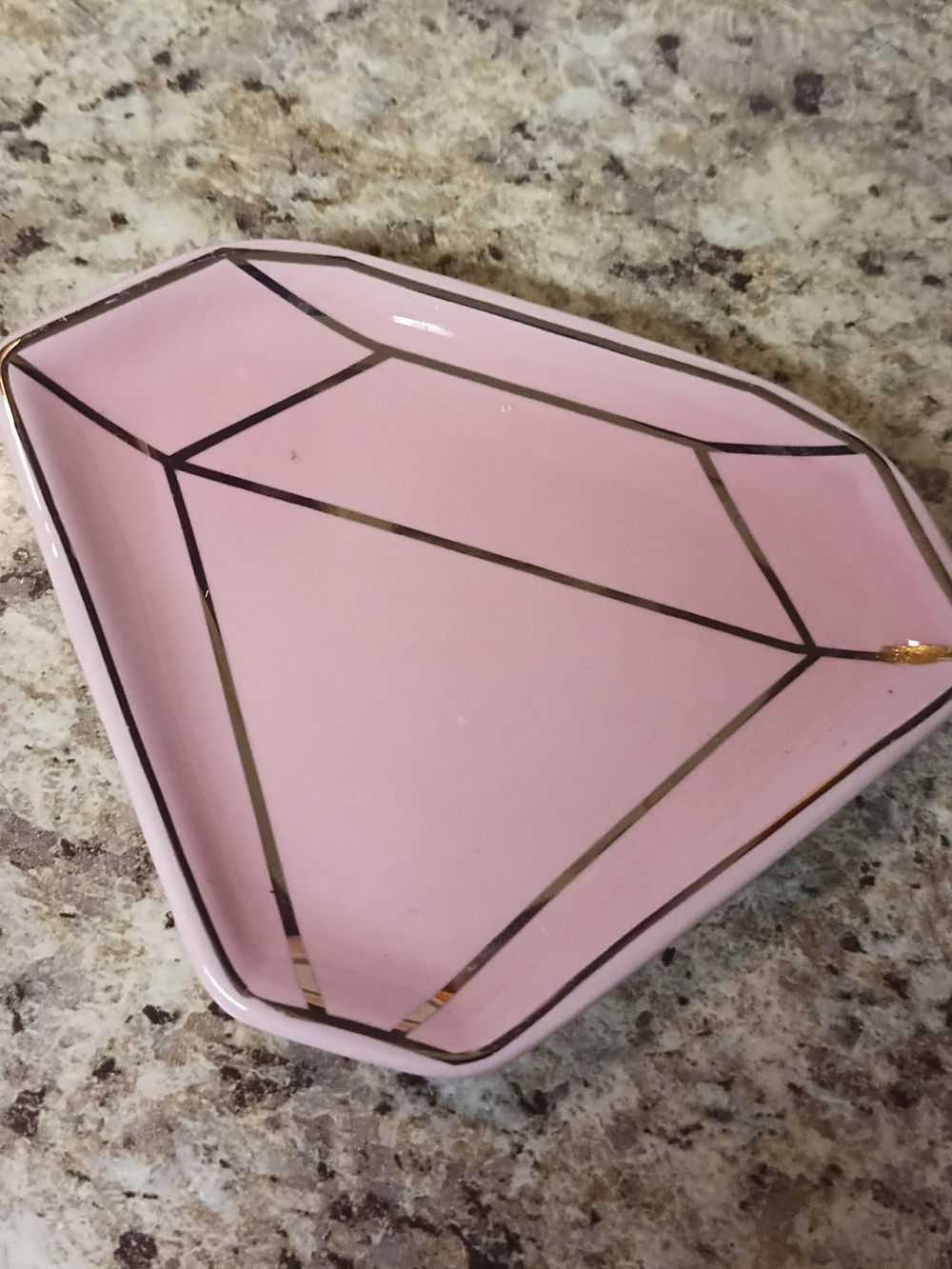 Pink Geometric Accent Tray with Gold Trim -